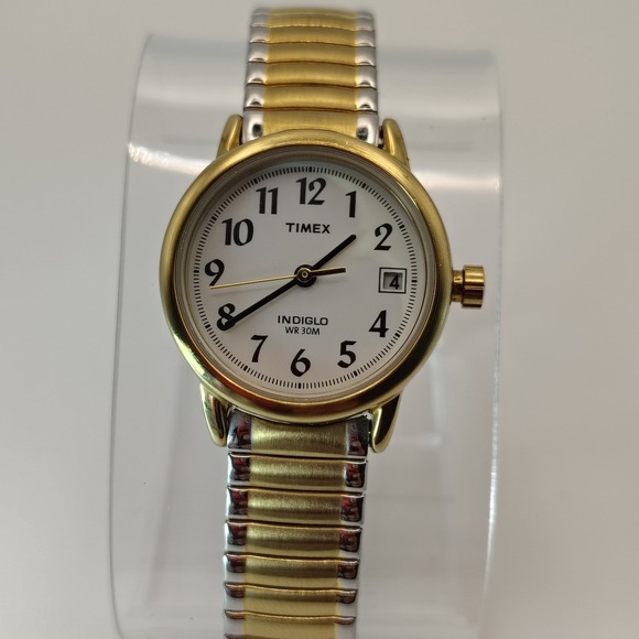 Timex INDIGLO Two Tone Date Women's Quartz Watch‎ Stretch Bracelet Fits Most - Picture 1 of 8